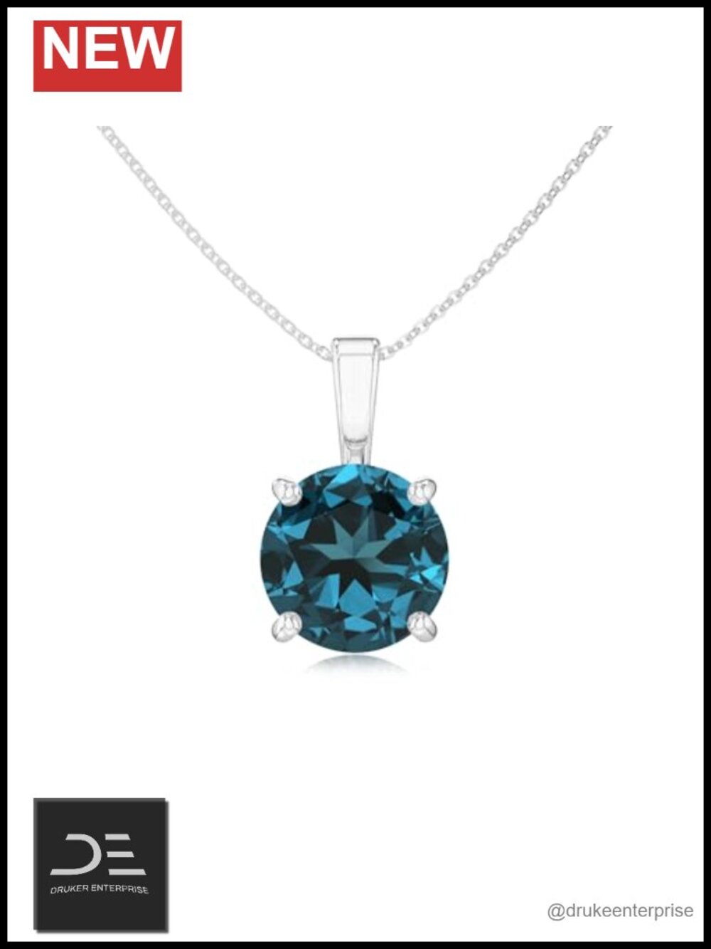 Natural London Blue Topaz Solitaire Pendant Necklace Sterling Silver